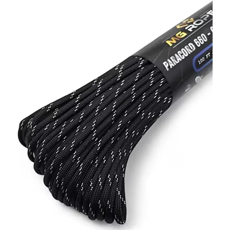 Mg Ropes Polyester Paracord Ip 4 mm Beyaz Desenli Siyah Renk 30 Metre