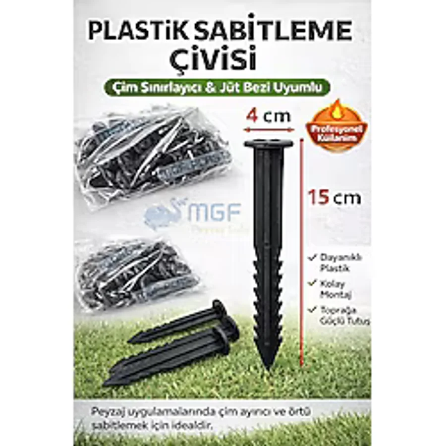 Mgf Plast Mgf 100 Adet Çim Ayırıcı Kazığı 15 cm Çim Ayracı Kazığı Çim Sınırlayıcı Kazığı Bordür Kazık Plastik Jüt Çivi