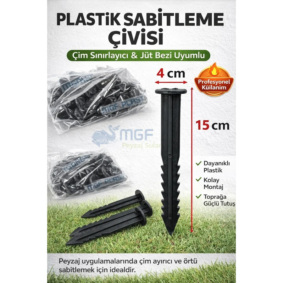 Mgf Plast Mgf 200 Adet Çim Ayırıcı Kazığı 15 cm Çim Ayracı Kazığı Çim Sınırlayıcı Kazığı Bordür Kazık Plastik Jüt Çivi
