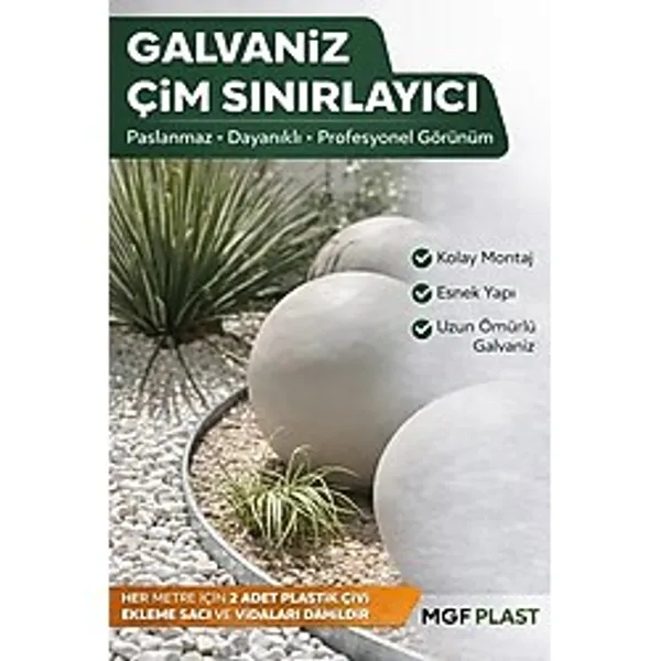 Mgf Plast Mgf Çizgili Esneyebilen Galvaniz Metal Çim Toprak Taş Ayırıcı Ayraç Sınırlayıcı - 20 Metre