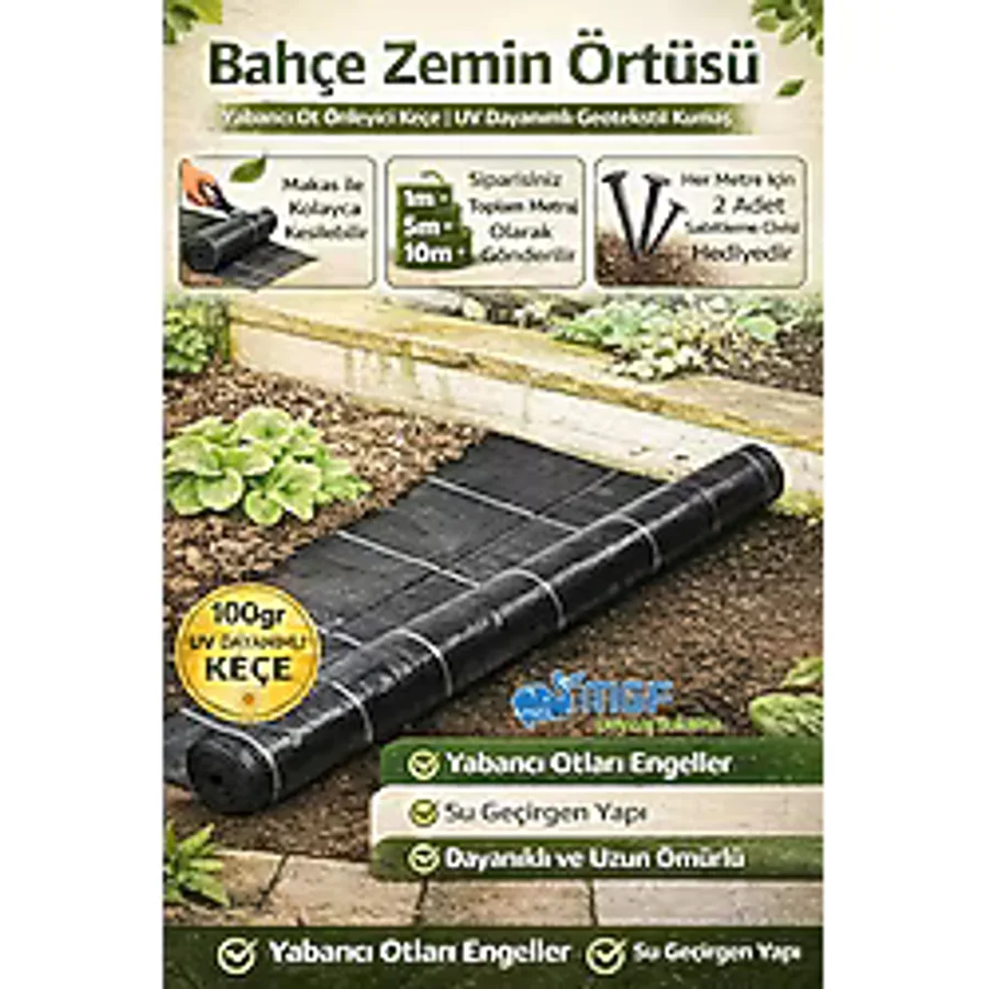 Mgf Plast Mgf Yabani Ot Kontrol Bahçe Örtüsü-Çim Sınırlayıcı Bezi-Malçlama Bahçe Keçesi Kesilebilir Bariyer Jüt Kumaş - Siyah - 1 x 5 m