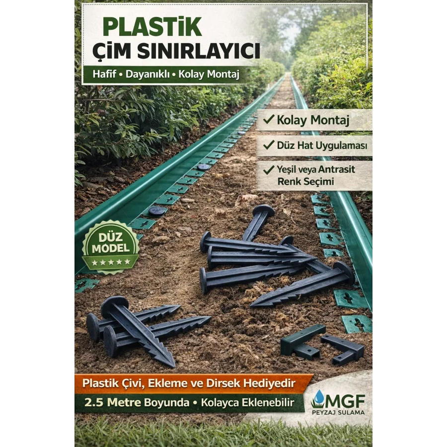 MGF PLAST MGF Yeşil Düz Çim Ayırıcı 10 Metre (4x2,5mt) Çim Sınırlayıcı Taş Toprak Çim Taş Toprak Bariyeri
