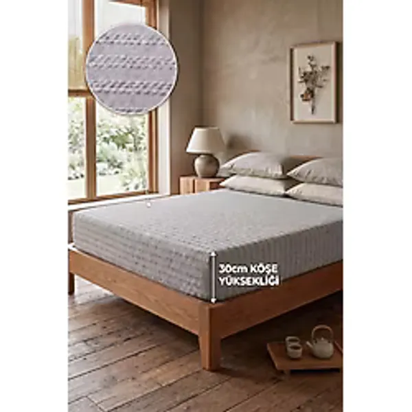 Miabella Home %100 Pamuk Armürlü Çift Kişilik Lastikli Çarşaf Fitted Yumuşak Dokulu Tek Kişilik Lastikli Çarşaf - Gri - 120 x 200