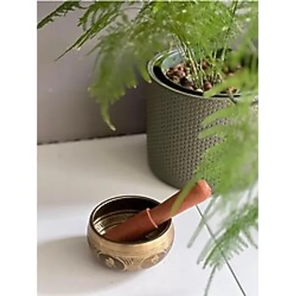 Miamantra Pirinç Tibet Çanağı 8 cm Çap ve Tokmak Seti