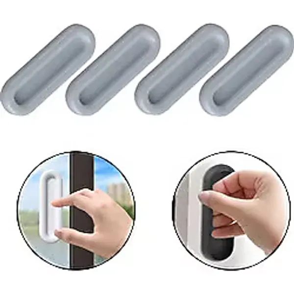 Microcase Plastik Sürgülü Kapı Çekmece Pencere Sineklik vb. İçin Yapışkanlı Kol Tutacağı - AL4757 4 Adet - Gri