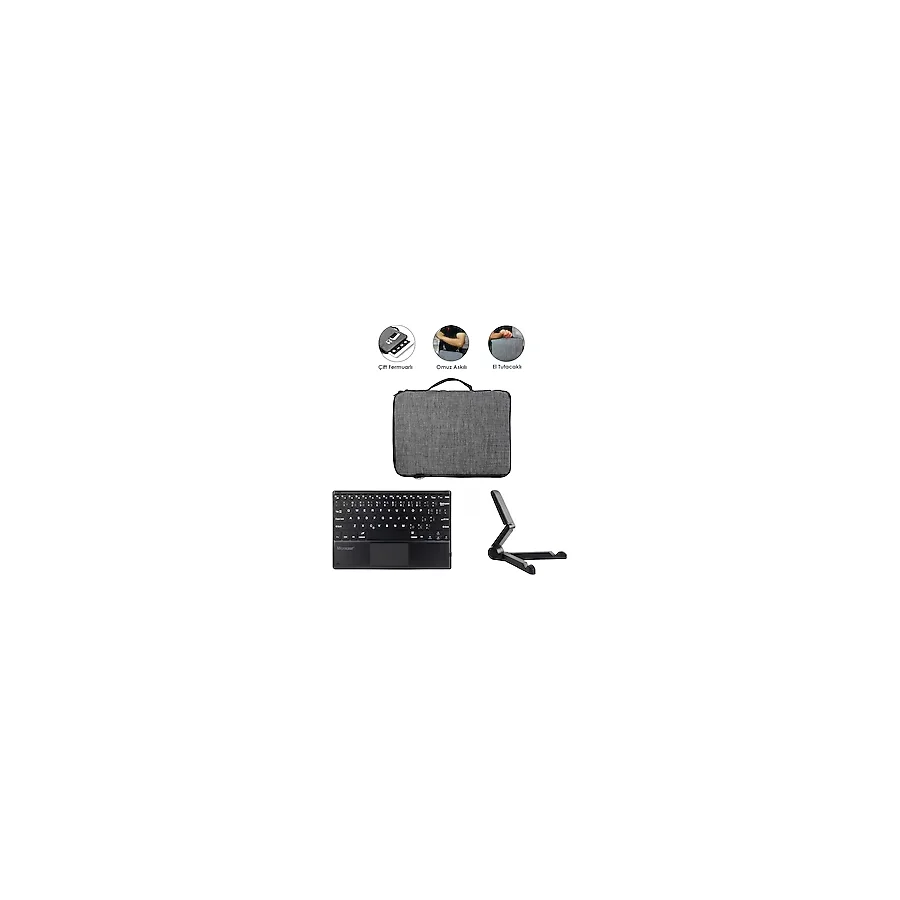 Microcase Samsung Galaxy Tab S10 Lite Tablet İle Uyumlu Toucpad Bluetooth Klavye + Tablet Standı - Siyah Al5183 Omuz Çantası gri