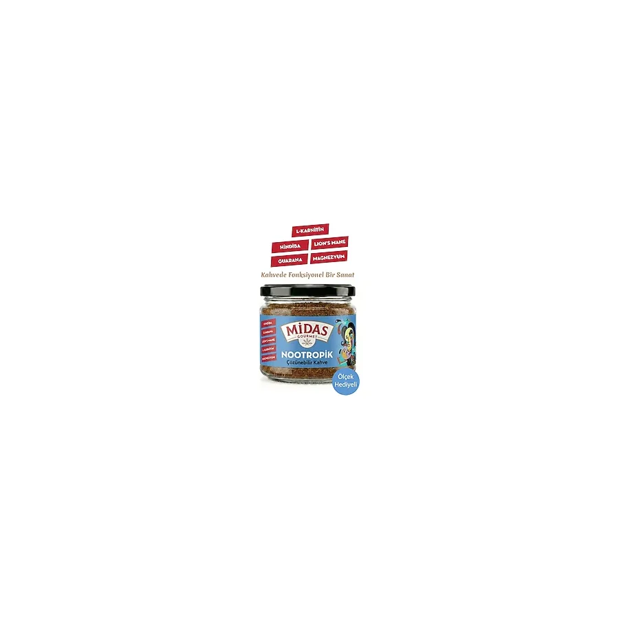 Midas Gourmet Nootropik - L-Karnitin, Guarana, Lion's Mane ve Magnezyum İçeren Hindiba Kahvesi 120g - Kahve Karışımı - 120 gr