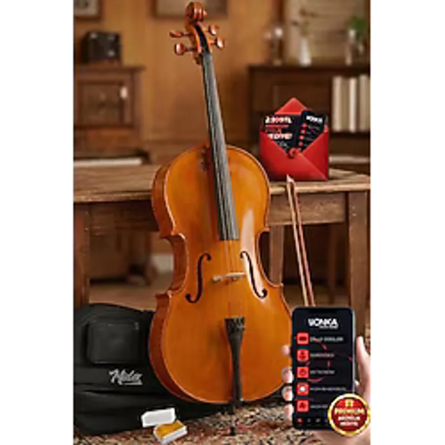 Midex GT-124M-PAK Profesyonel Üst Kalite Maun Çello Viyolonsel Full Set