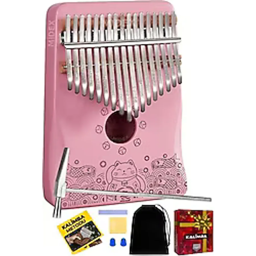 Midex KLX-350 Ağaç 17 Tuşlu Pembe Kalimba Set