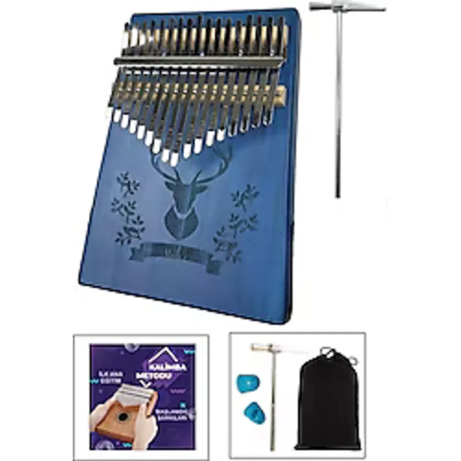 Midex KLX-454G Hakiki Ağaç Geyik Desenli 17 Tuşlu Kalimba