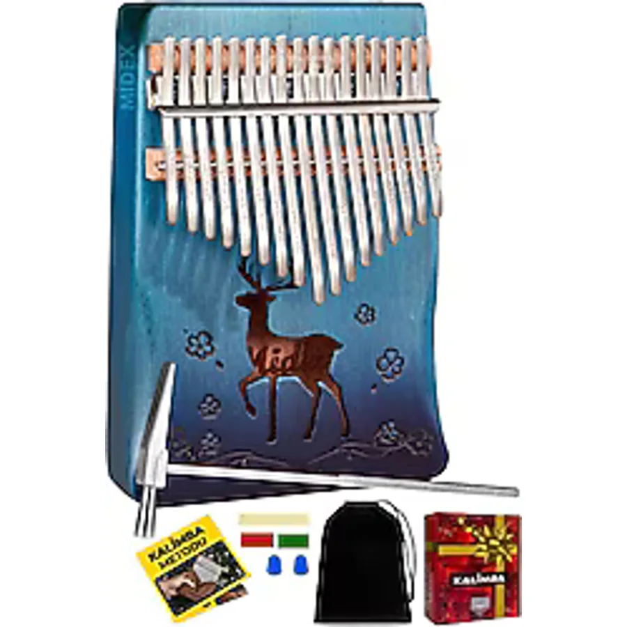 Midex KLX-510 Hakiki Ağaç Geyik Desekli 17 Tuşlu Kalimba