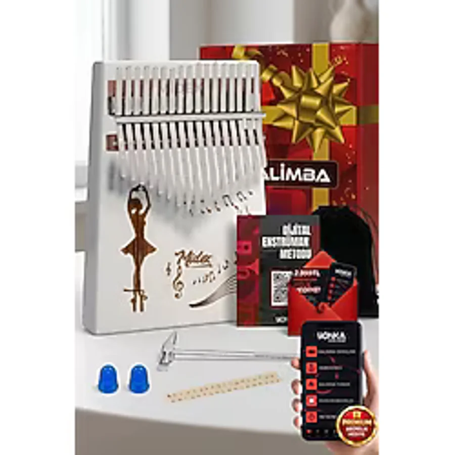Midex KLX-540 Beyaz Renk Gerçek Ağaç Kalimba 17 Tuşlu Full Set