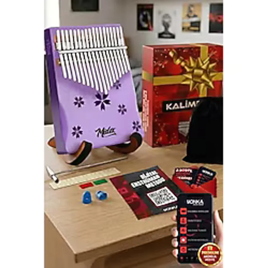 Midex KLX-870-PAK Mor Renk Yüksek Kaliteli Ahşap Kalimba 17 Tuşlu Full Set