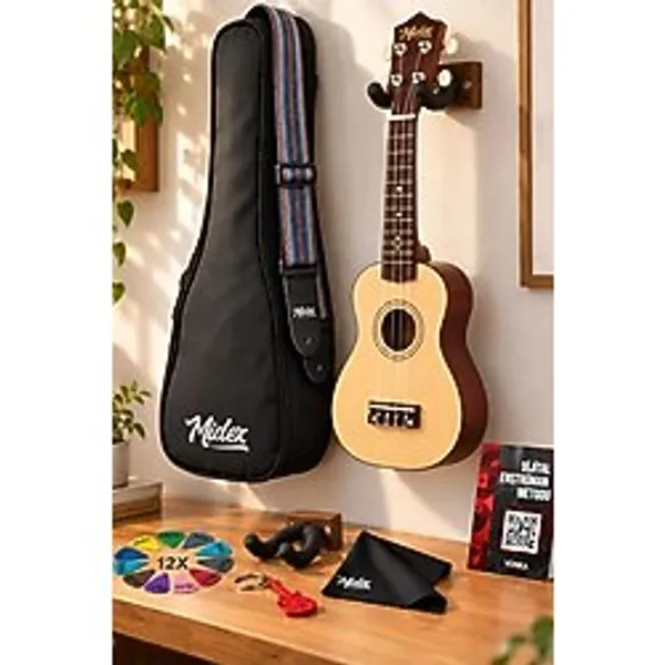 Midex UKX-901NT Naturel Soprano Ukulele (Askı Çanta Pena)