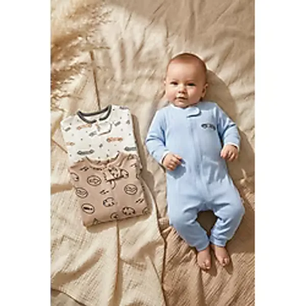 Mıdırık Veloce Kids 3'lü Erkek Bebek %100 Pamuklu Fermuarlı Uyku Tulumu Seti - Antialerjik Retro Yarış Arabası Desenli - Mavi