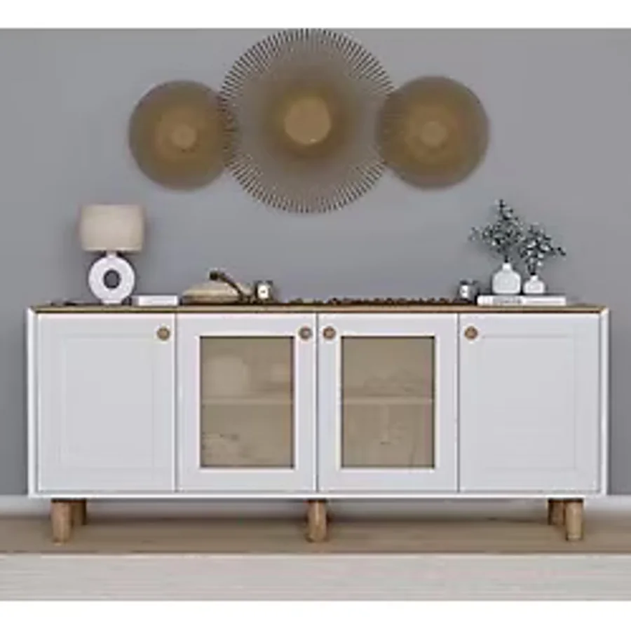 midoser Bohem Serisi Natura 2 KAPAK Pvc Hasır Desen Mat Beyaz - Açık Ceviz Konsol