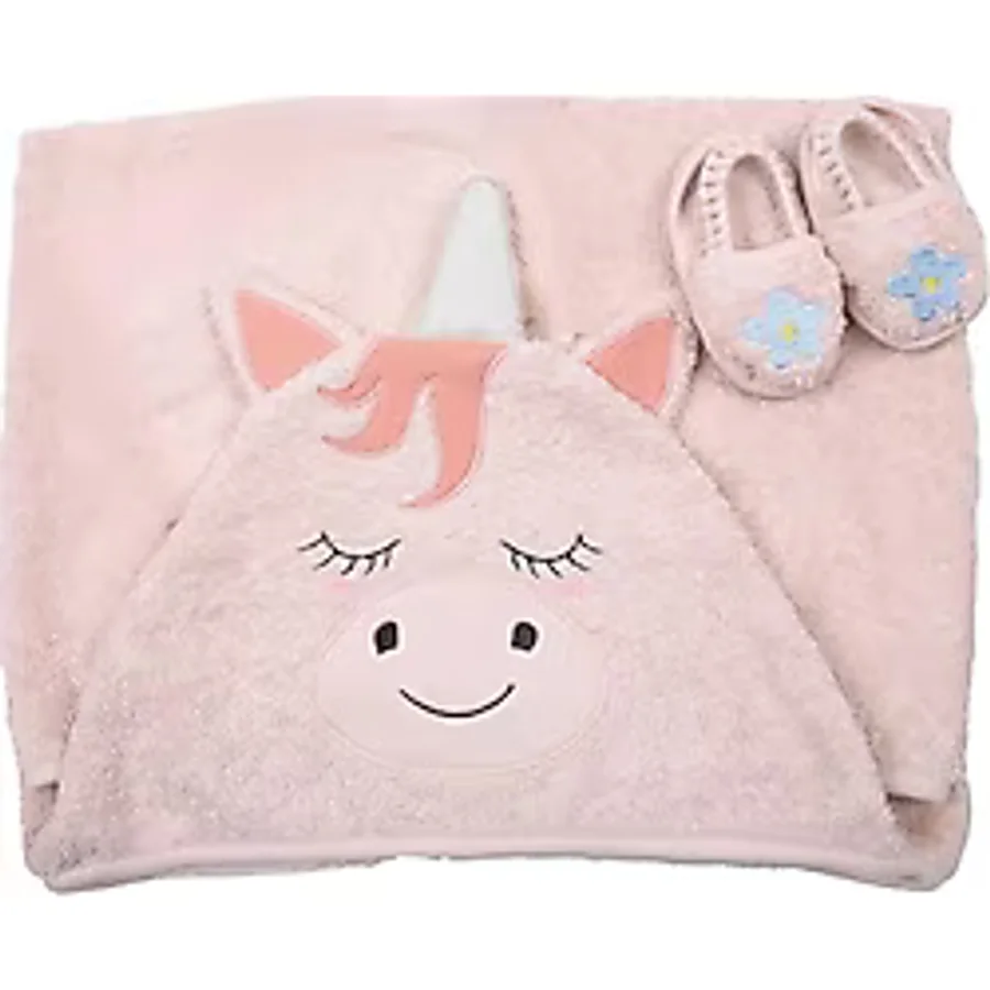 Miespiga Unicorn Bebek Havlu Kundak Yenidoğan Banyo Seti (Açık Pembe)