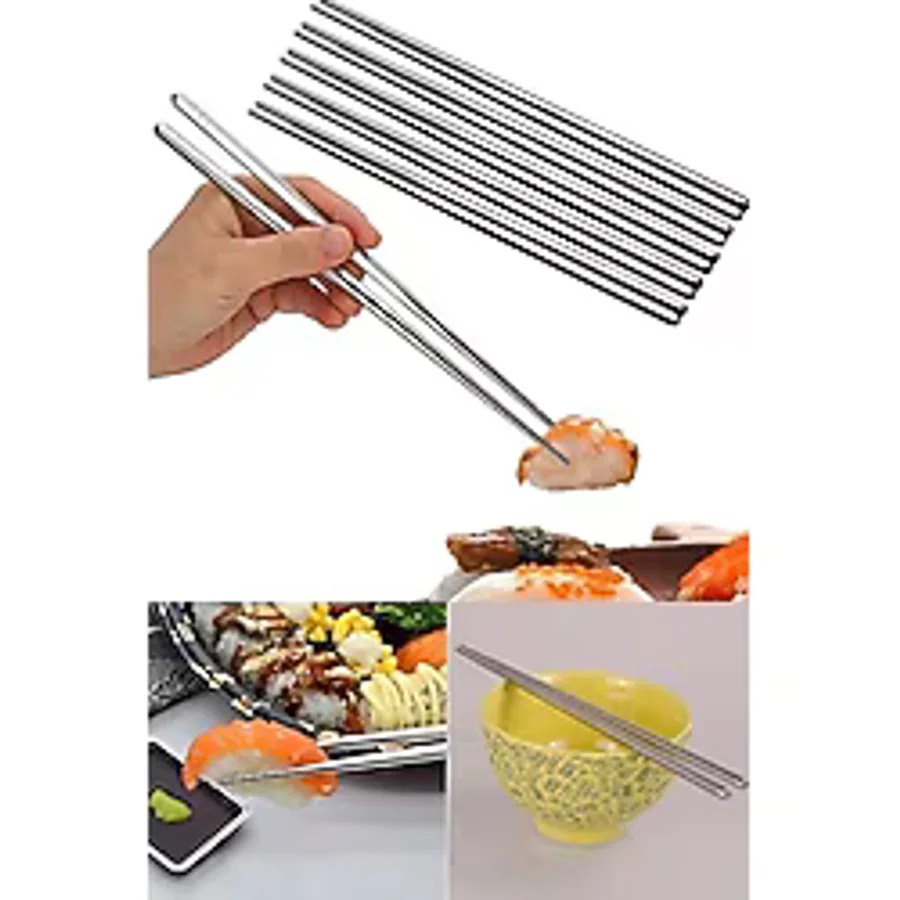 Mikasso 10 Çift Çelik Çin Çubuğu Metal Chopstick Paslanmaz Çelik Çin Çubuğu Yemek Çubukları Metal Çok Renkli