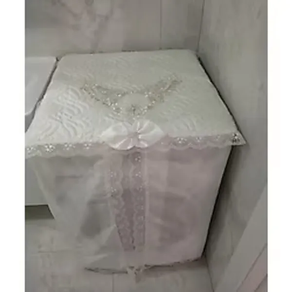 Mikasso Çamaşır Makinesi Örtüsü &kurutma Makinesi Ortası Fransız Güpürlü Güllü Kenar Hilal Kumaş 65X80 Polye - Çok Renkli