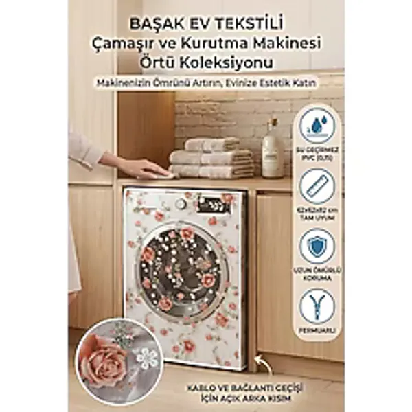 Mikasso Şeffaf Pvc Çamaşır ve Kurutma Makinesi Örtüsü - Halka Desenli, Su Geçirmez Plastik Turuncu - Çok Renkli