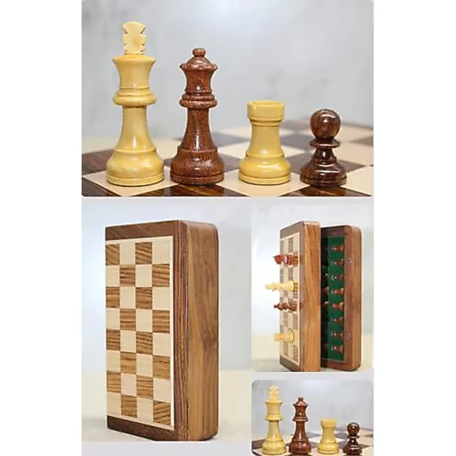 Mıknatıs Taşlı Ahşap Katlanabilir Kutulu Satranç Oyunu 12.5 Cm