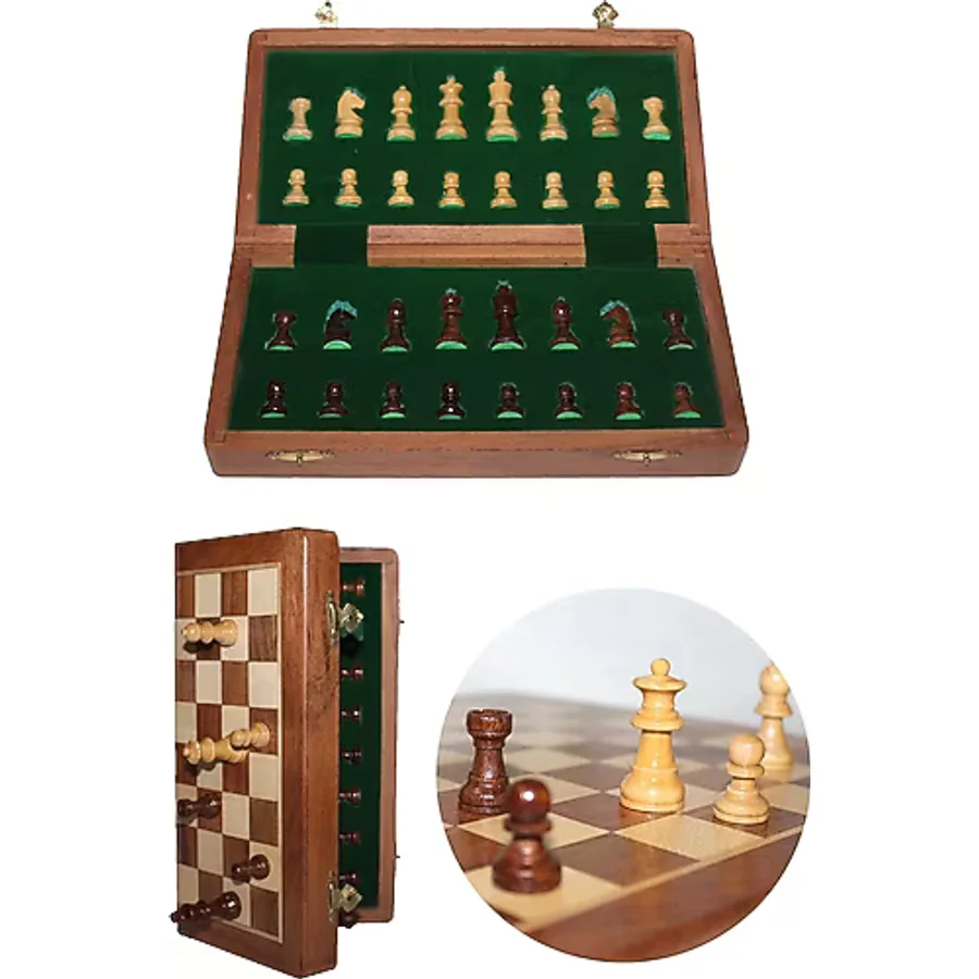 Mıknatıs Taşlı Ahşap Katlanabilir Kutulu Satranç Oyunu 12.5 Cm G610