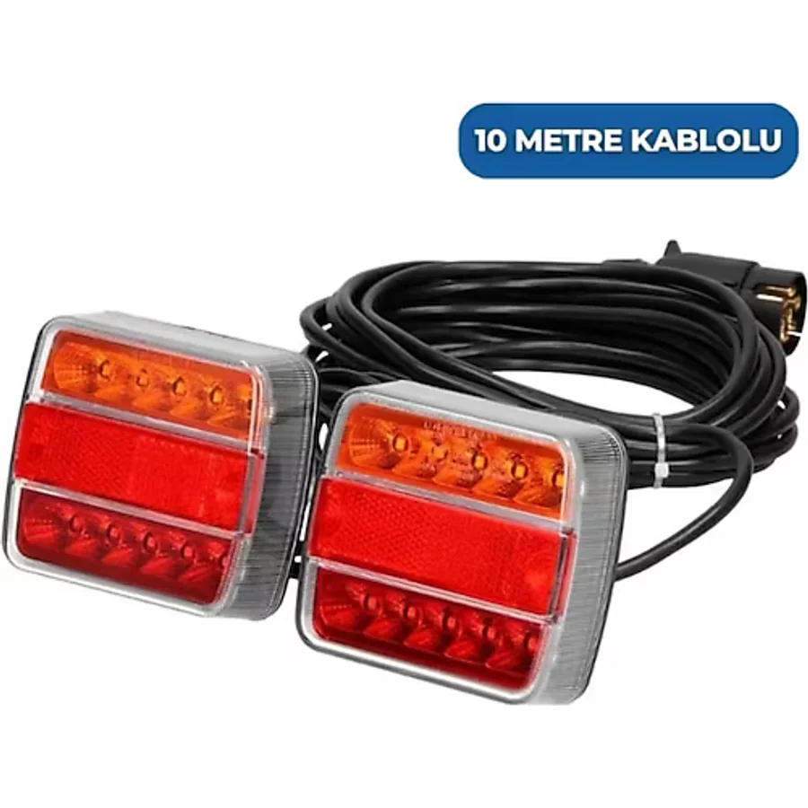 Mıknatıslı Led Römork Stop Lambası Seti 7 Pin Soketli 12V Yatek Karavan Tekne