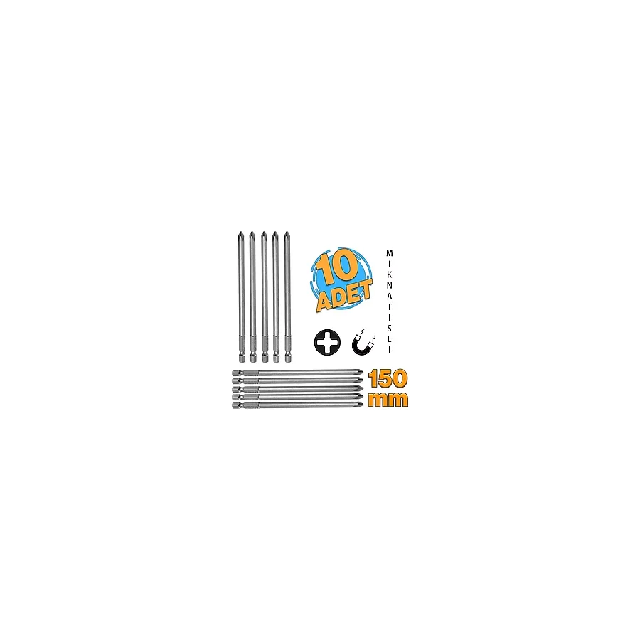 Mıknatıslı Yıldız Ph2 Bits Uç 150 Mm 10'Lu Set Kutulu Manyetik 1/4" Matkap Ucu 15 Cm Uzunluk