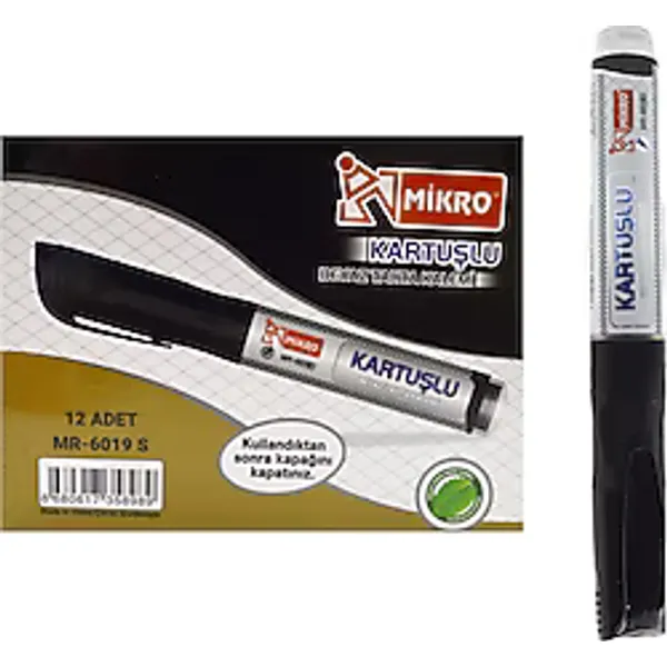 Mikro MR-6019 12'li Kartuşlu Siyah Tahta Kalemi