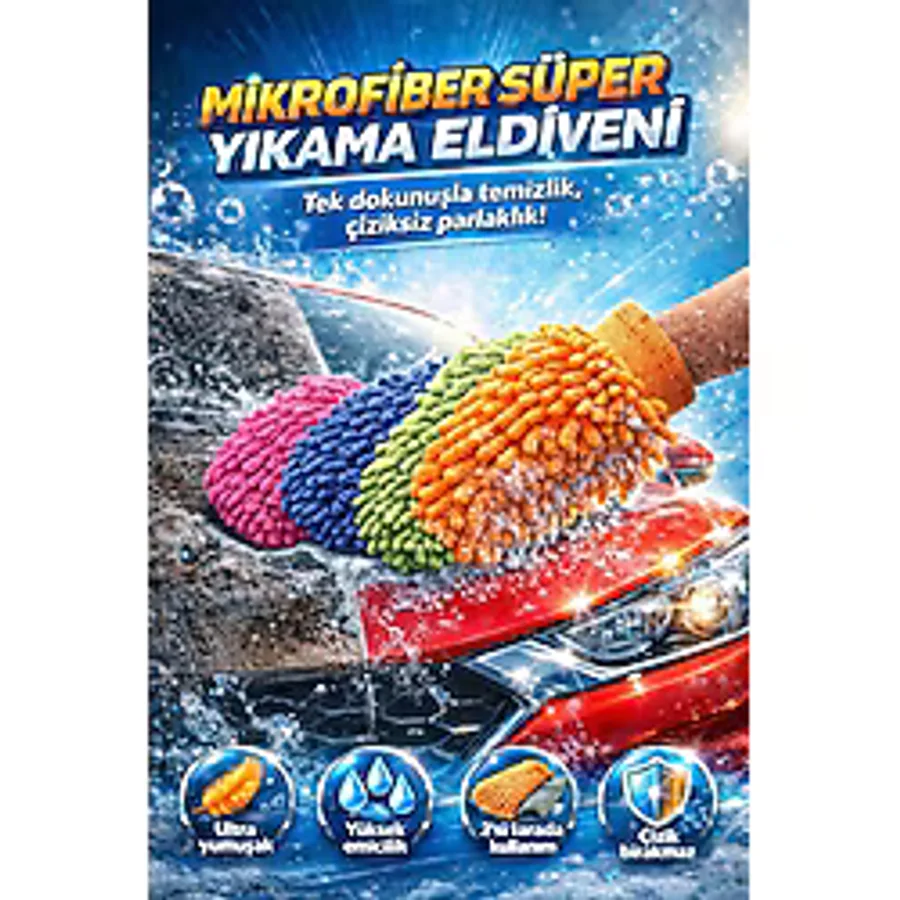 Mikrofiber Araç Temizlik Eldiveni Çift Taraflı Yıkama Araba Motor Jant İç Temizlik Eldiveni Pembe