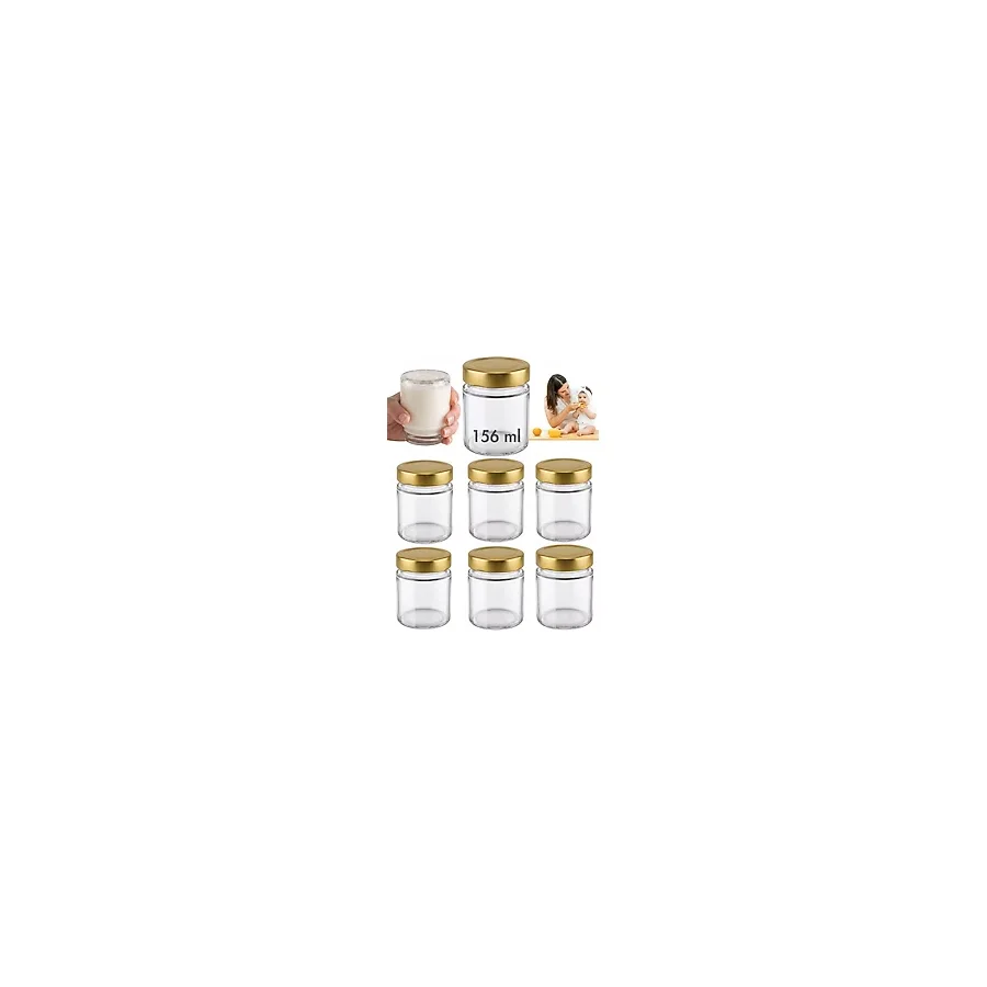 Milea 6 Adet Gold Metal Derin Kapaklı Şeffaf Cam Bebek Mama Kabı Mumluk Reçel Kavanozu 156 ml