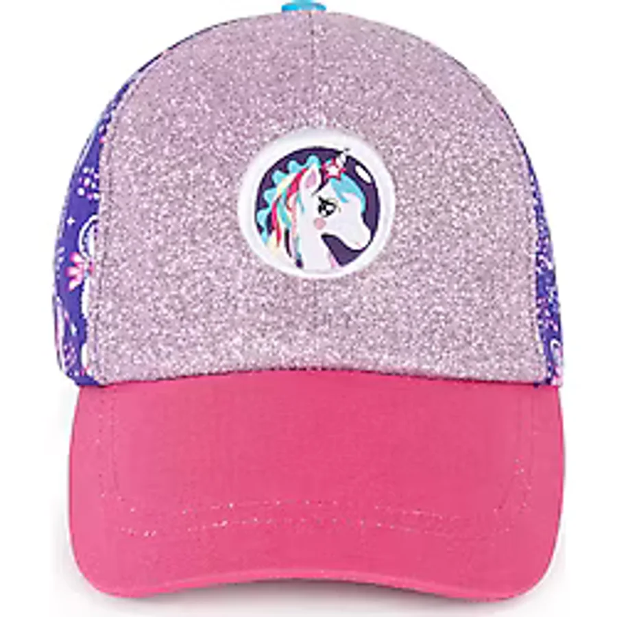Milk&Moo Ayris 7-10 Yaş Kız Çocuk Şapkası - Unicorn Temalı, Simli Pembe ve Mor Renkli, Ayarlanabilir ve Nefes Alabilir Tasarım