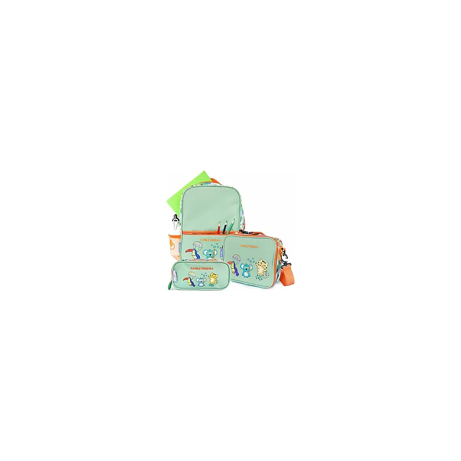 Milk&moo Çocuk Sırt Çantası, Kalem Kutusu, Beslenme Çantası 3'lü Set Jungle Friends