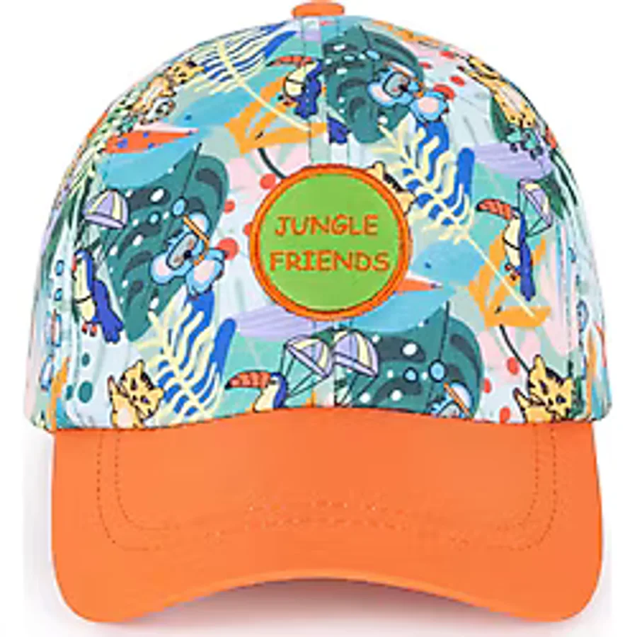 Milk&Moo Jungle Friends 4-6 Yaş Erkek Çocuk Şapkası - Turuncu Siperlikli, Nakış Aplikeli, Ayarlanabilir Yazlık Model