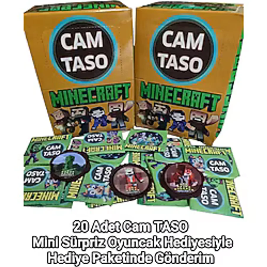 Minecraft Cam Taso 20 Adet Koleksiyon Tasoları Hediyeli Paket Mini Sürpriz Oyuncak ile Gönderim