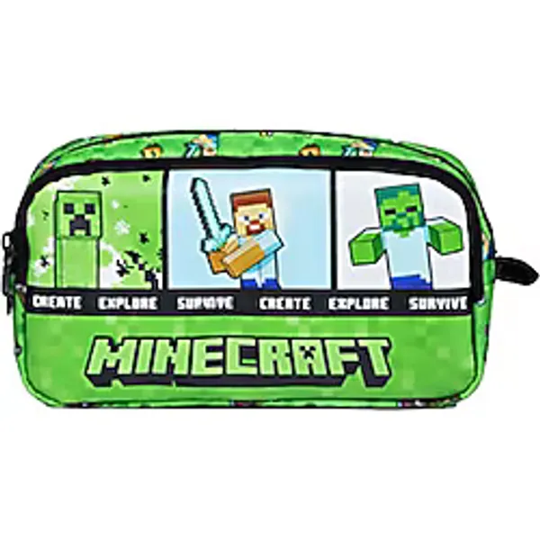 Minecraft İki Gözlü Erkek Çocuk Baskılı Yeşil Okul Kalem Çantası/Kalemlik - 26616