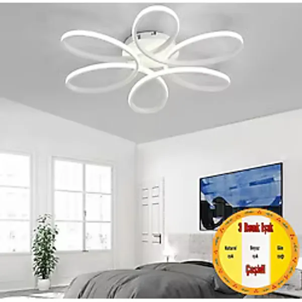 MİNEL DEKOR LED LIGHTING Minel Dekor Papatya Model Tavan Lambası, Modern Aydınlatma, Dekoratif 3 Renkli Işık