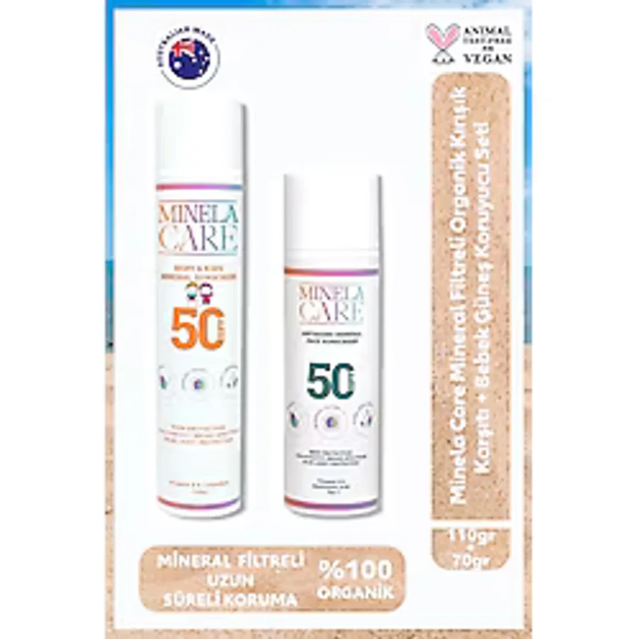 Minela Care Minela Care Mineral Filtreli Organik Kırışık Karşıtı + Bebek Güneş Koruyucu Set PA++++