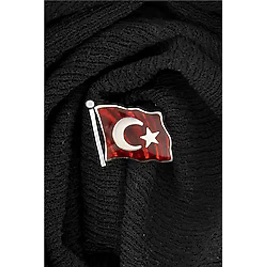 Mineli Türk Bayrağı Gümüş Rozet -5874 Gümüş