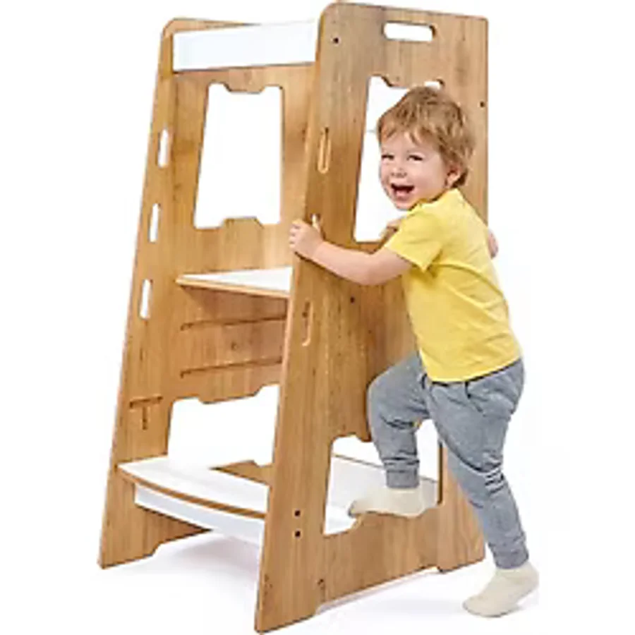 Minera Ahşap Montessori Öğrenme Kulesi 2-6 Yaş Kahverengi