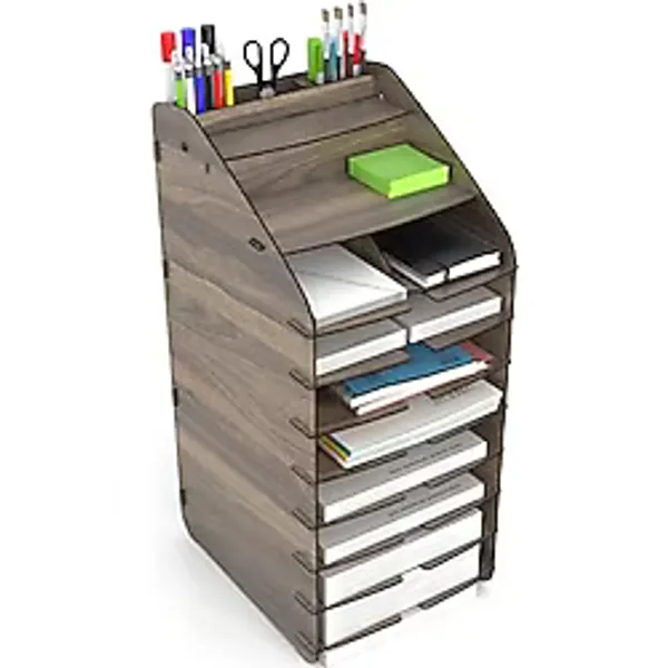 Mingitav Tower Ofis Masaüstü Organizer 10 Kat Letter A4 Evrak Rafı (Ceviz)