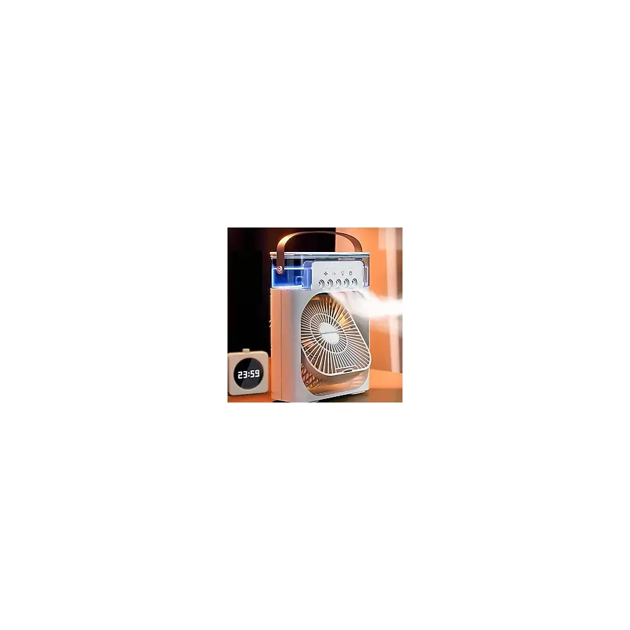 Mini Buharlı Hava Soğutucu, Taşınabilir Portatif Klima, Mobil Sulu Klima, 3 Rüzgar Hızı, 3 Sis Modu, Buzlu 5 Sprey Delikli ile Renkli LED Işıklı Beyaz Renk - HR025 (Beyaz)