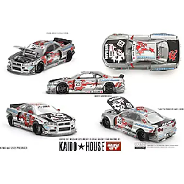 Mini GT KHMG197 Nissan Skyline GT-R (R34) Kaido Star Racing V1 1:64 Model Araba