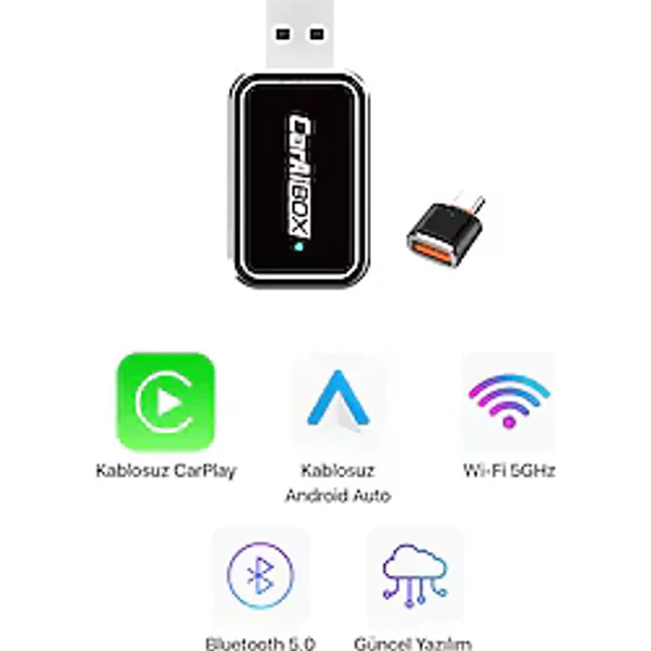 Mini Kablosuz CarPlay & Android Auto Dönüştürücü 2in1 Multimedya Adaptörü USB - Type-C Ai Box