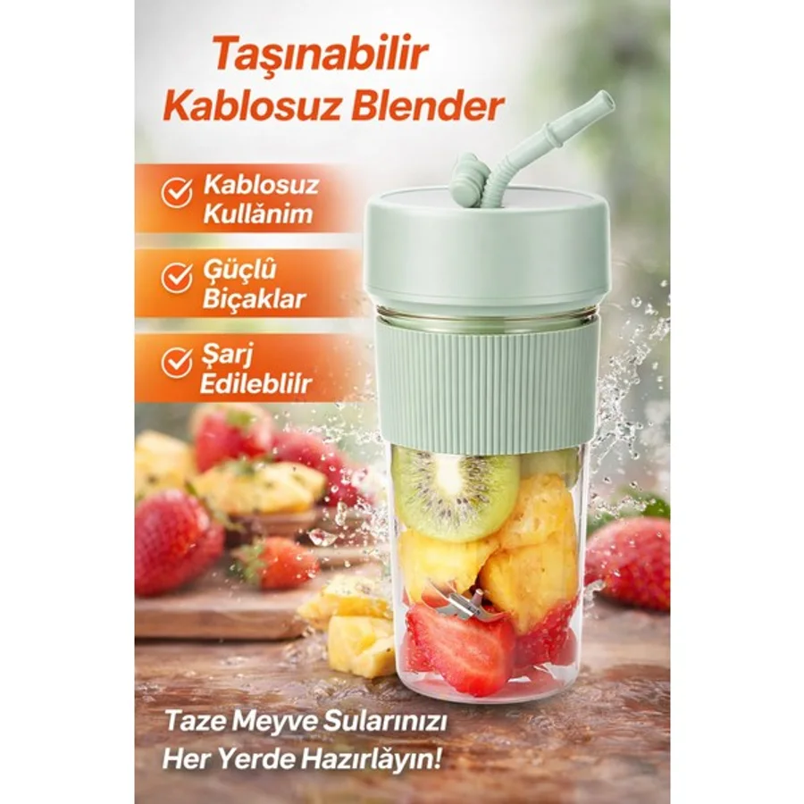 Mini Taşınabilir Mikser 350 Ml Smoothie Makinesi Meyve Sıkacağı Şarj Edilebilir Blender Pembe