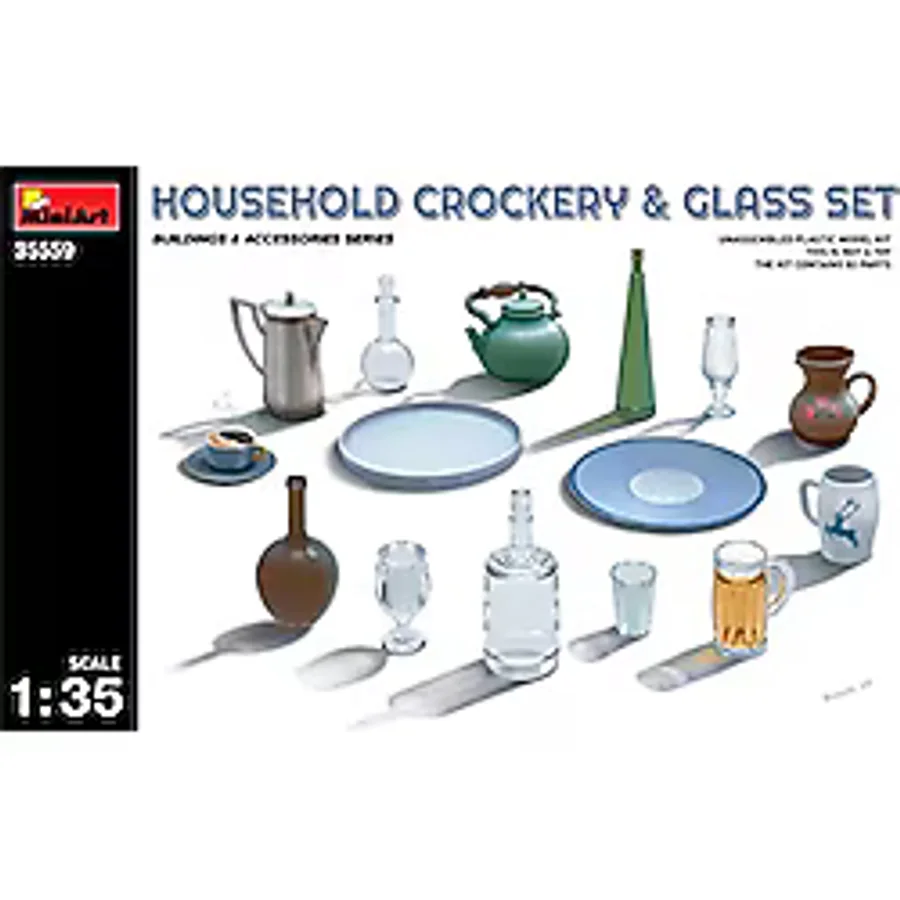 Miniart 35559 - Modellbauzubehoer Household Crockery ve cam set