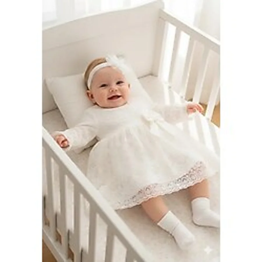 Miniday Baby Kız Bebek Mevlütlük Dantelli Elbise Bandanalı - 9 - 12 Ay - Ekru