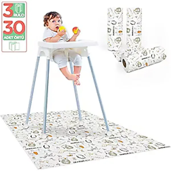 Minimono Mama Sandalyesi ve Aktivite Örtüsü 3 Farklı Desen Seçeği Tek Kullanımlık Kullan At Sıvı Geçirmez 100x120 cm 30 Adet (Orman Hayvanları)