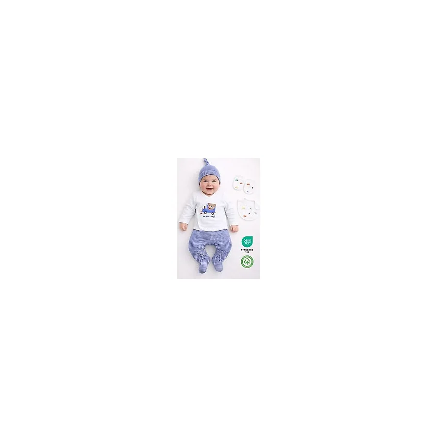 Minipolo Sezgibaby Erkek Bebek %100 Pamuk 5'li Hastane Çıkışı Hediye Seti 0-3 Ay - Beyaz - Mavi - 0 - 3 Ay