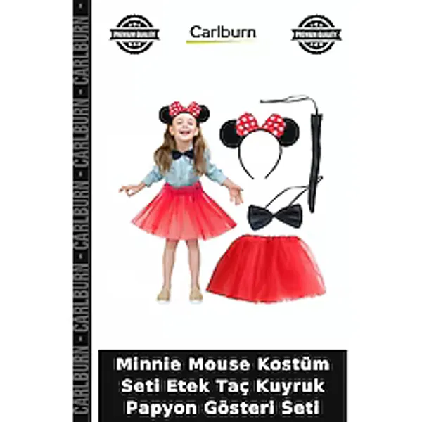 Minnie Mouse Kostüm Seti Etek Taç Kuyruk Papyon Gösteri Seti Rol Yapma Parti Kombini Dans Kıyafeti